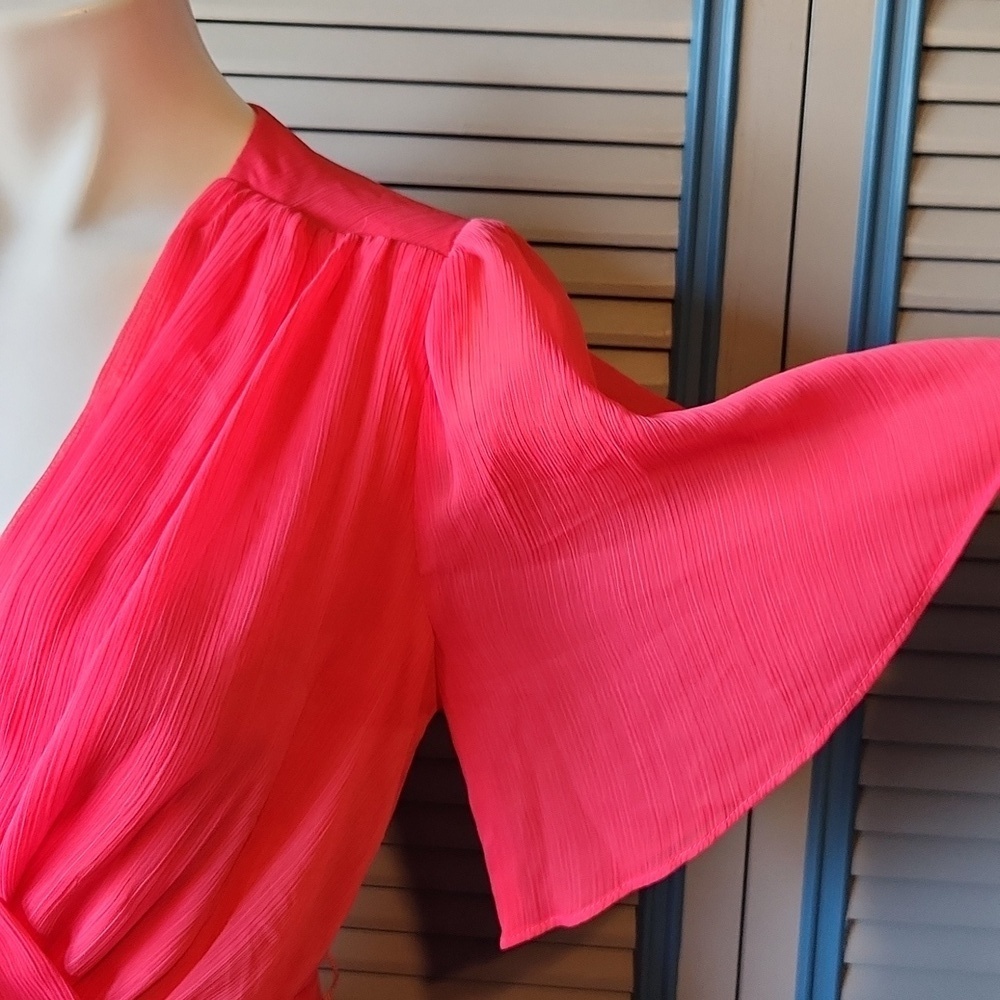 DKNY Pink Wrap Style Dress with Flowy Sleeves - Picture 7 of 12